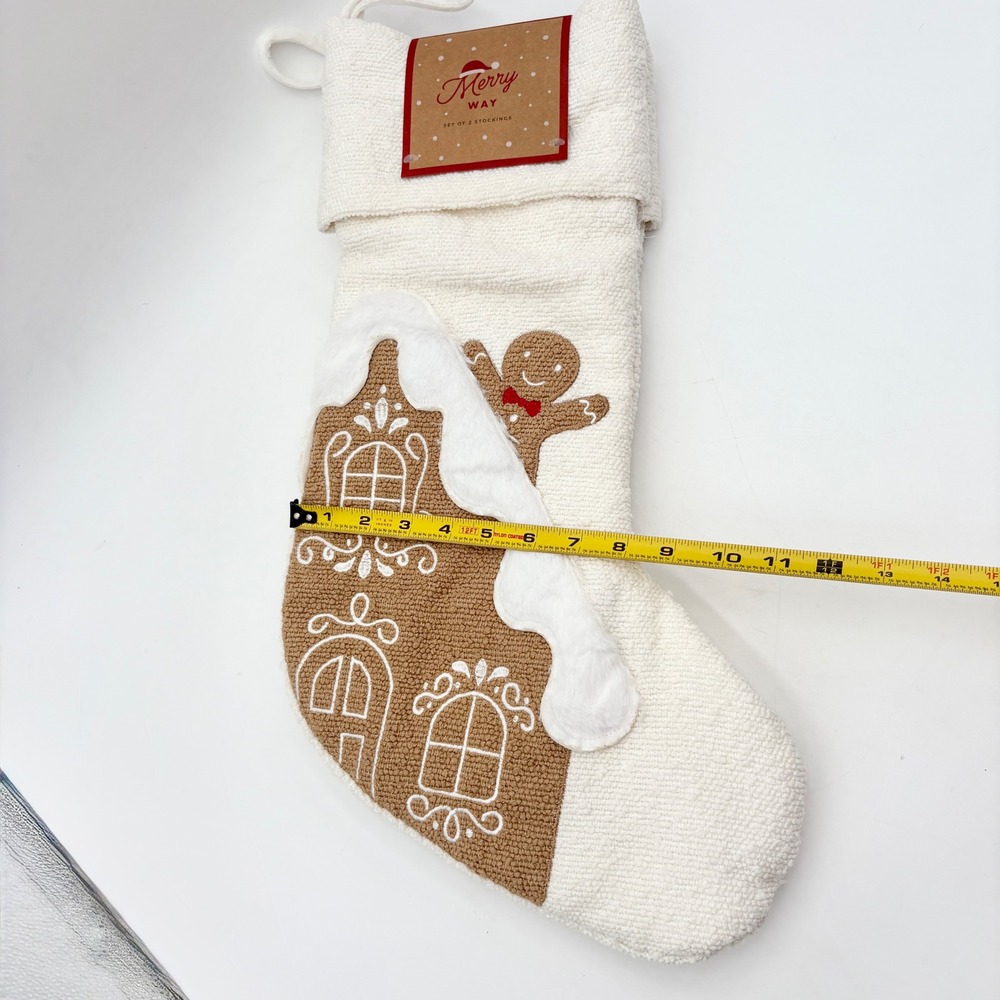 Merry Way Gingerbread Man Set of 2 House Christmas Stockings Embroidered Holiday - Picture 3 of 6